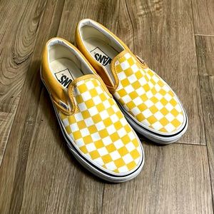 Yellow Checkered Slip On Vans